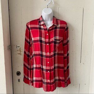 Old Navy Button Down Tunic Red Flannel Shacket Shirt